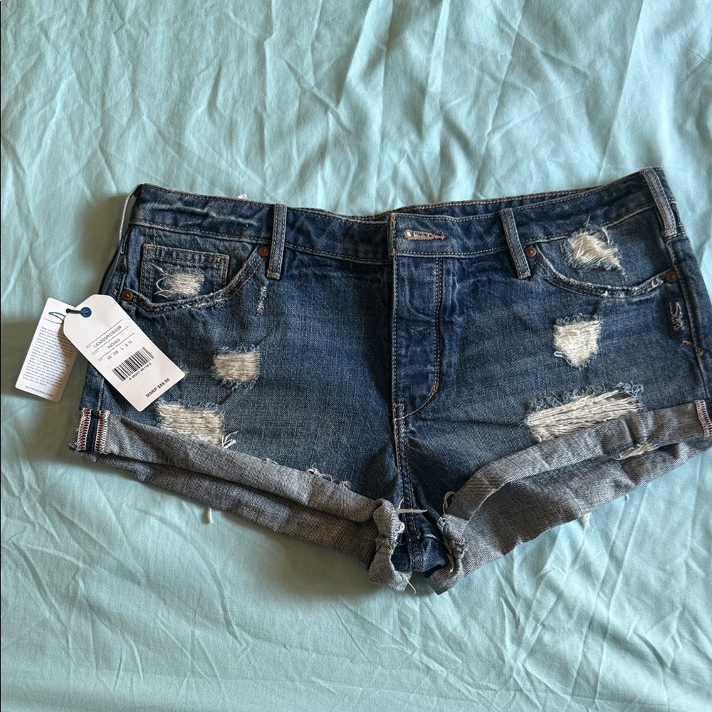 Silver Jeans Dark Blue Ripped Jean Shorts